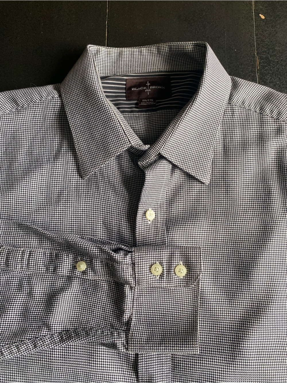 Black Brown 1826 Men's Small-Check Grey Dress Shirt